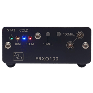 FRXO100 provides an extremely stable reference clock for nearly any type of RF equipment. Not only does it provide four 10MHz outputs, the FRXO also provides two ultra-low-noise 100MHz clock outputs, and a programmable divided output between 0.1 and 50MHz.